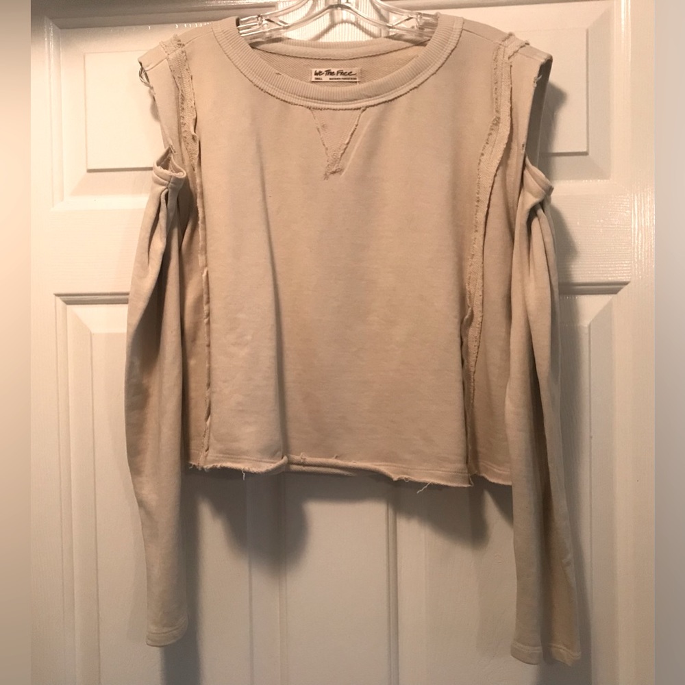 Free People Distressed Cut Out Midriff Pullover